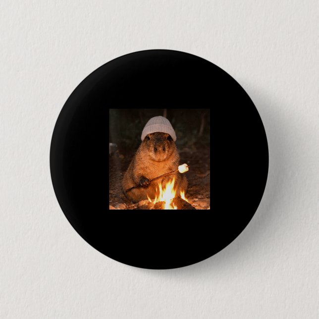 Cute capybara campfire s'mores funny camping 6 cm round badge (Front)