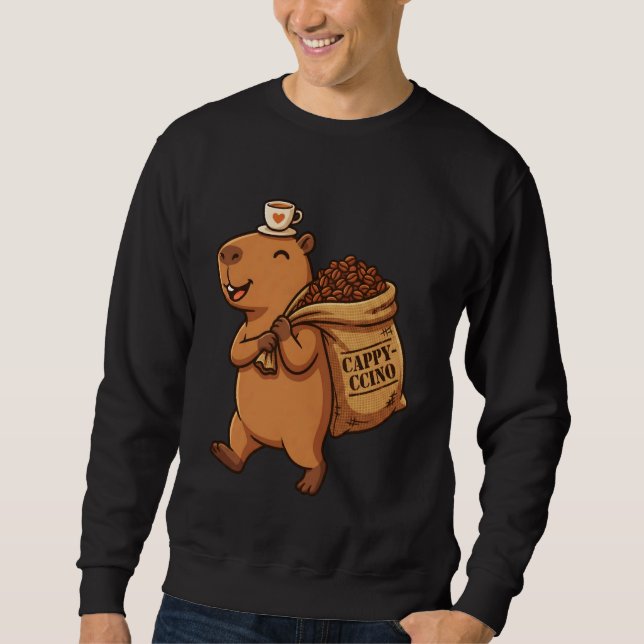 Cute Capybara Cappy-ccino Coffee Pun Delivering Be Sweatshirt (Front)