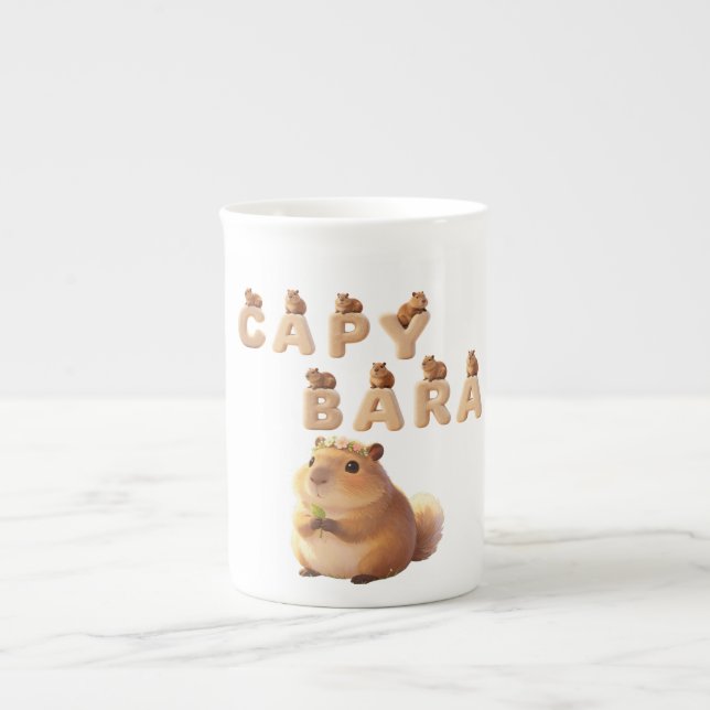 Cute Capybara Ceramic Mug, Fluffy Animal Coffee Cu Bone China Mug (Front)