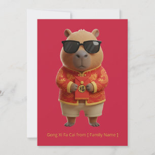 Cute Capybara Chinese New Year Red Gold Custom  Card
