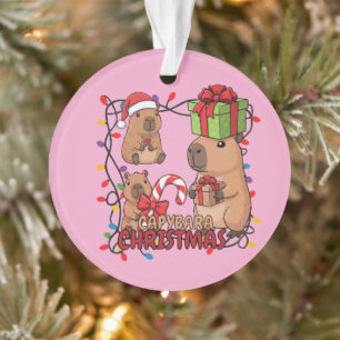Cute Capybara Christmas Lights Festive Party Pink Ornament