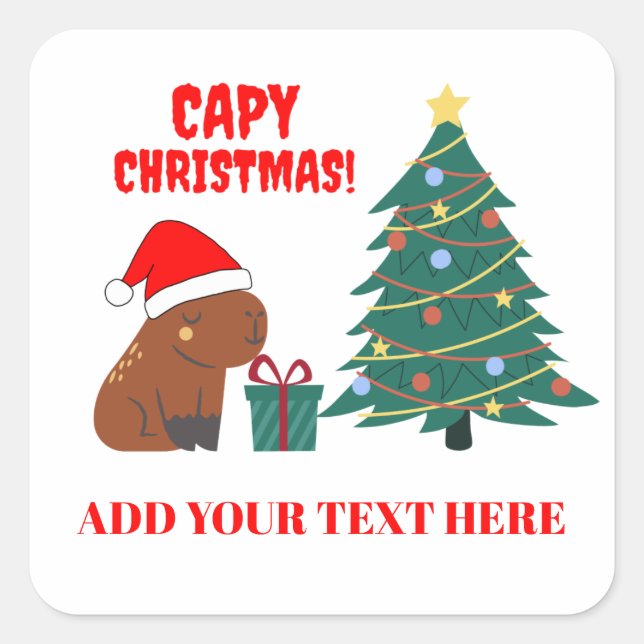 Cute Capybara Christmas Tree Square Sticker (Front)