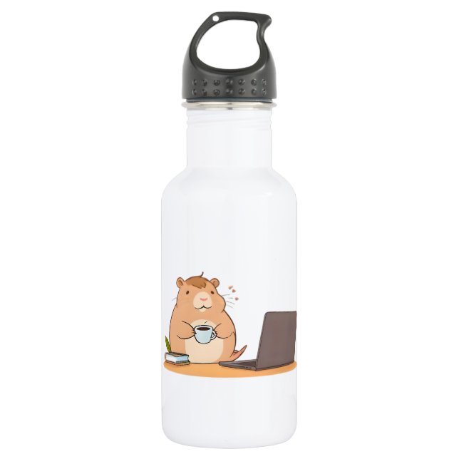 Cute Capybara Coder Coffee Laptop Design 532 Ml Water Bottle (Front)