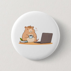 Cute Capybara Coder Coffee Laptop Design 6 Cm Round Badge