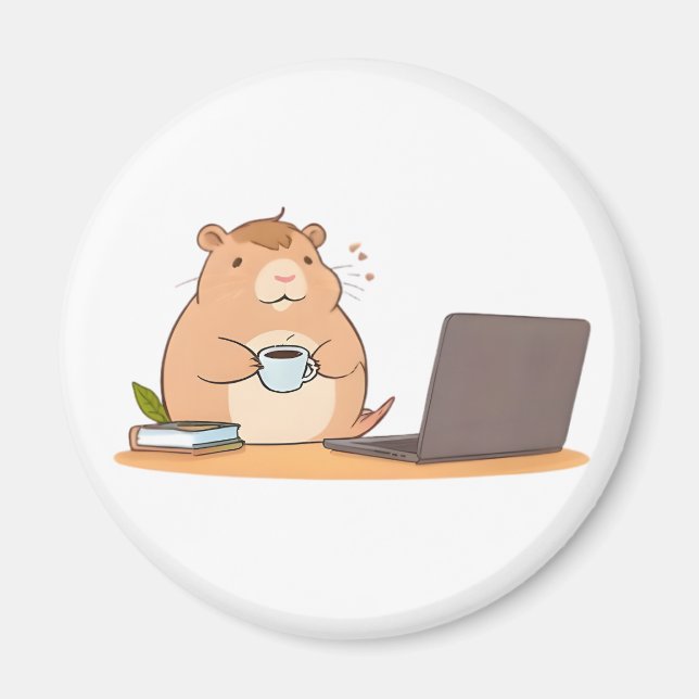 Cute Capybara Coder Coffee Laptop Design Magnet (Front)