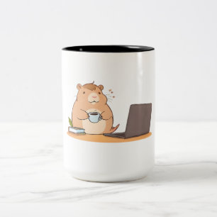 Cute Capybara Coder Coffee Laptop Design Two-Tone Coffee Mug