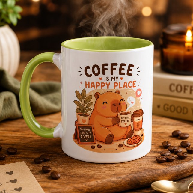 Cute Capybara Coffee Lover Mug | Coffee Is My Happ (Creator Uploaded)