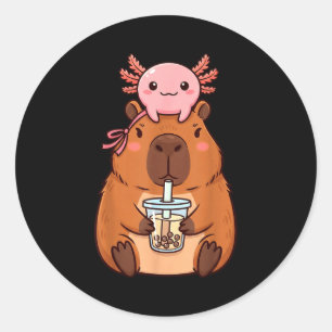 Cute Capybara Drinking Boba Tea Classic Round Sticker