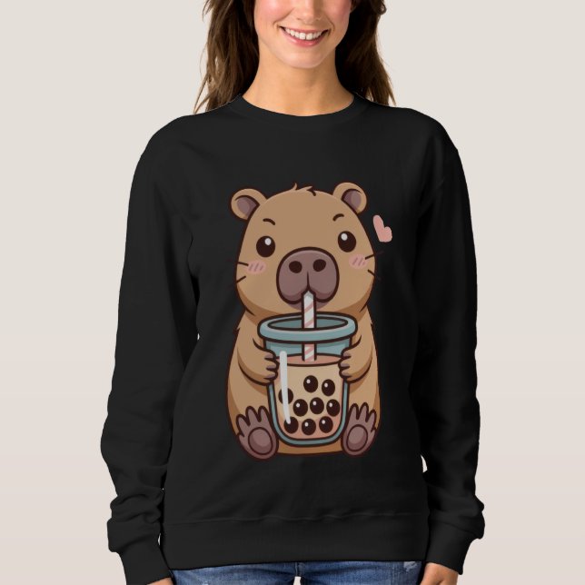 Cute Capybara Drinking Boba Tea for Animal Lovers  Sweatshirt (Front)