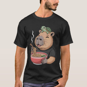 Cute Capybara Eating Ramen with Turtle Japanese Fo T-Shirt
