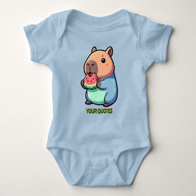 Cute Capybara Eating Watermelon Baby Bodysuit (Front)