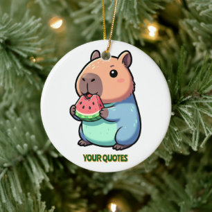 Cute Capybara Eating Watermelon Ceramic Tree Decoration