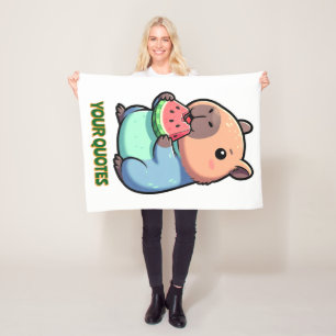 Cute Capybara Eating Watermelon Fleece Blanket