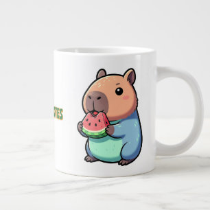 Cute Capybara Eating Watermelon Large Coffee Mug