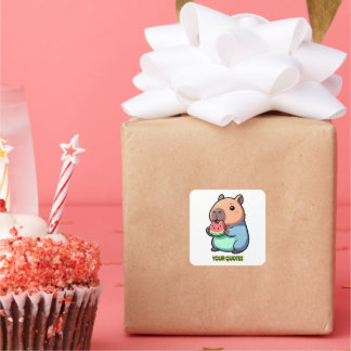 Cute Capybara Eating Watermelon Square Sticker