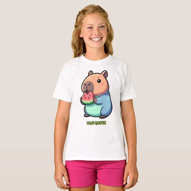 Cute Capybara Eating Watermelon T-Shirt (Front Full)