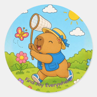 Cute Capybara Find Joy Everywhere Kawaii Animal Classic Round Sticker
