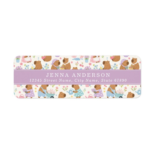 Cute Capybara Floral Background Address Label (Front)