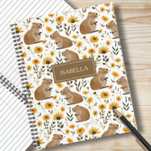 Cute Capybara Floral Spiral Notebook