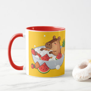 Cute Capybara Fruit Bath Spa Day Kawaii Animal Ill Mug
