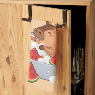 Cute Capybara Fruit Bath Spa Day Kawaii Animal Ill Tea Towel