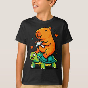 Cute Capybara Gamer Anime Turtle Funny Kids T-Shirt