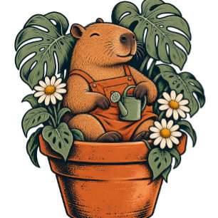 Cute Capybara Gardener in Plant Pot T-Shirt