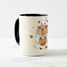 Cute Capybara Ghost Halloween Kawaii Two-Tone Mug