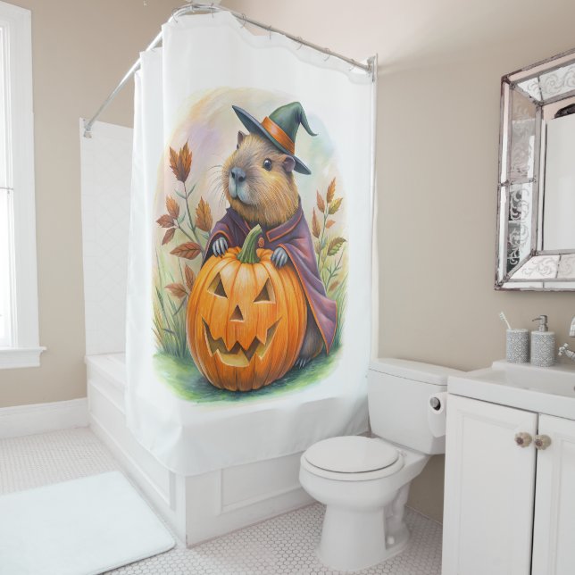 Cute Capybara Halloween Shower Curtain (In Situ)