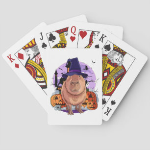 Cute Capybara Halloween Witch Pumpkin Sweatshirt Playing Cards