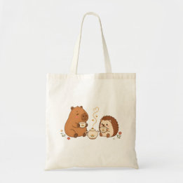 Cute Capybara Hedgehog Tea Time Friends Tote Bag