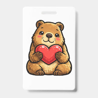 Cute Capybara Holding Heart Kawaii Capybara Badge ID Badge