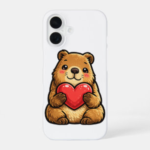 Cute Capybara Holding Heart Kawaii Capybara  iPhone 16 Case