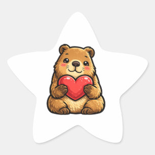 Cute Capybara Holding Heart Kawaii Capybara Star Sticker