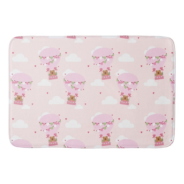 Cute Capybara Hot Air Balloon Bath Mat (Front)