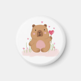 Cute Capybara Hot Air Balloon Pink Baby Shower Magnet