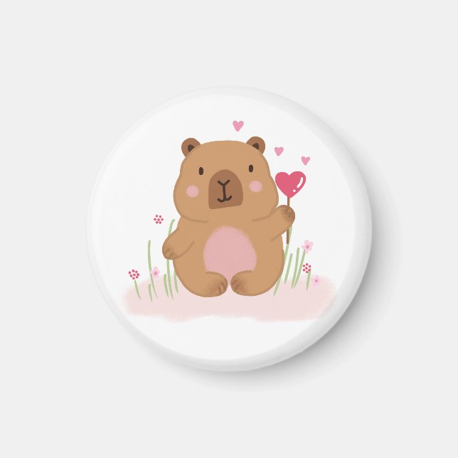 Cute Capybara Hot Air Balloon Pink Baby Shower  Magnet (Front)