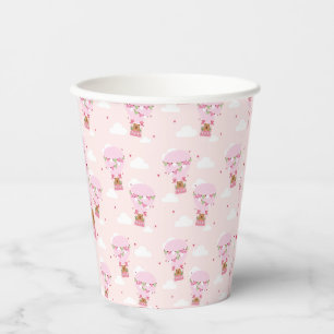 Cute Capybara Hot Air Balloon Pink Baby Shower Paper Cups