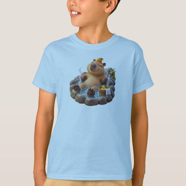 Cute Capybara Hot Spring – Relaxing Capybara T-Shirt (Front)