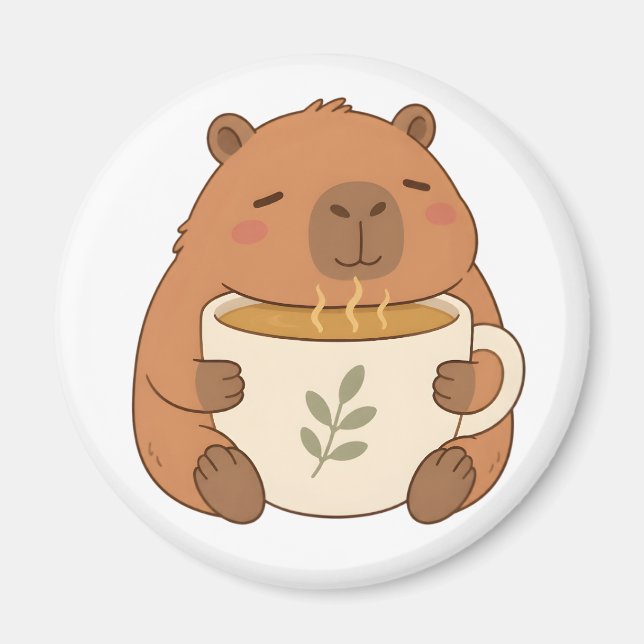 Cute Capybara Hugging Coffee Cup Magnet (Front)
