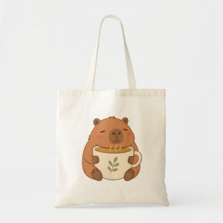Cute Capybara Hugging Coffee Cup Tote Bag