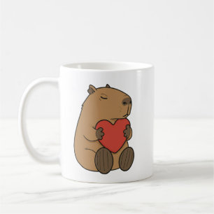 Cute Capybara Hugging Heart Valentine Coffee Mug