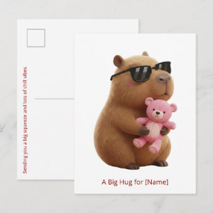 Cute Capybara Hugging Teddy Bear Custom Postcard