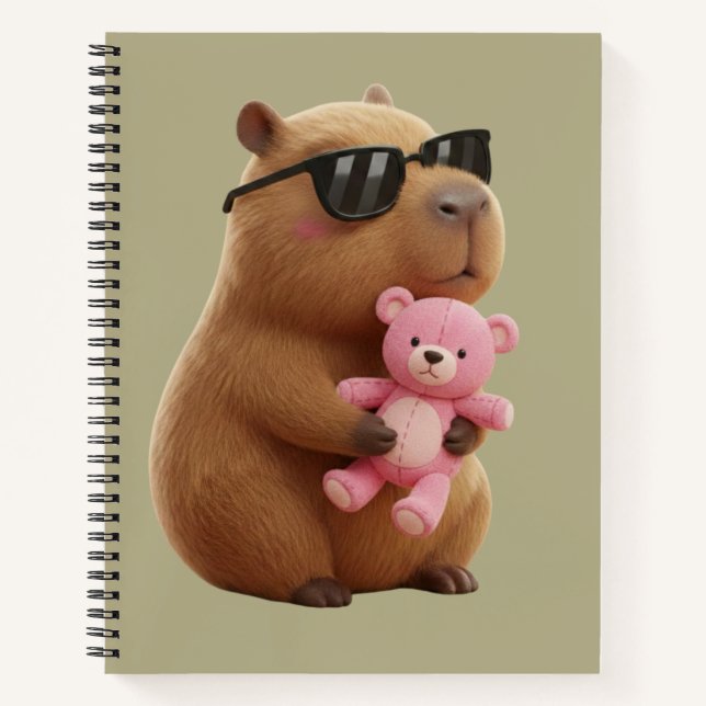 Cute Capybara Hugging Teddy Bear Spiral Notebook (Front)