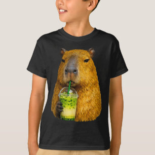 Cute capybara iced matcha latte lover meme T-Shirt