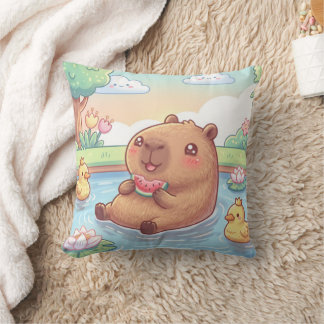 Cute capybara in a pond cushion