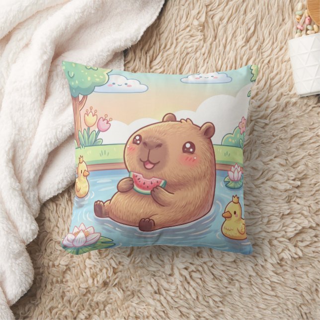 Cute capybara in a pond cushion (Blanket)