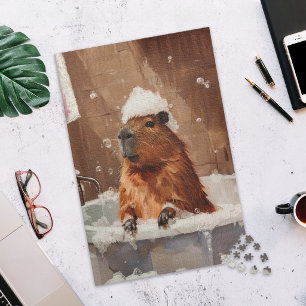 Cute Capybara in Bubble Bath Jigsaw Puzzle