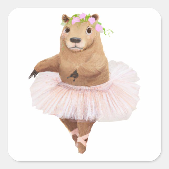 Cute Capybara in Pink Tutu Skirt Square Sticker (Front)