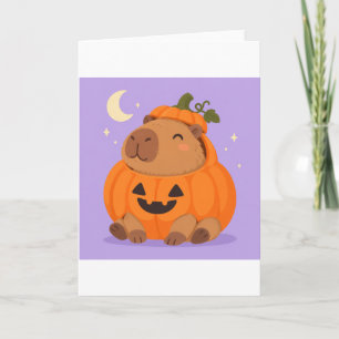 Cute capybara in pumpkin costume Halloween illustr Card